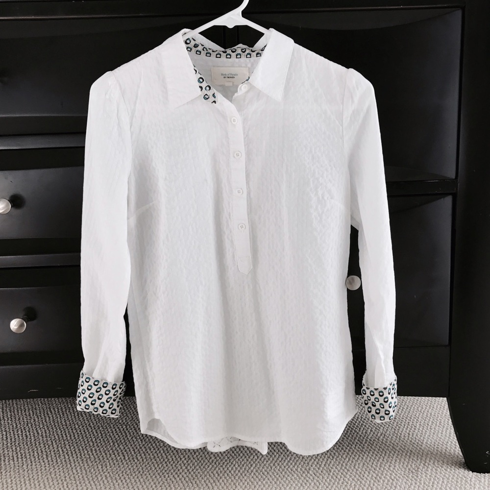 Anthropologie White Half Button Blouse Size Small